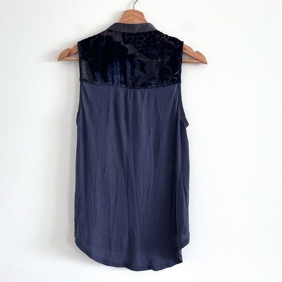 Anthropologie Tiny Ileana velvet burnout navy sleeveless blouse top small - Picture 5 of 7